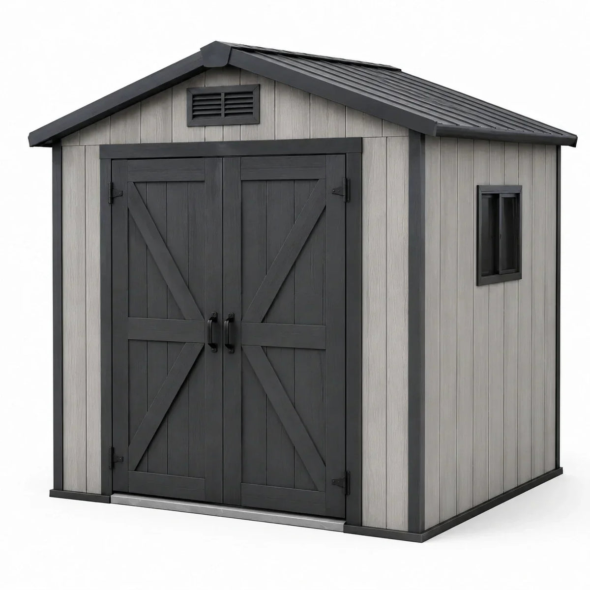Caseta de jardín de plástico con puerta doble y ventana, gris/antracita