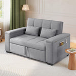Sofá cama 3 en 1 Xbro, sofá de 2 plazas con función de cama, respaldo ajustable, tejido de lino con 2 cojines y bolsillos laterales, para salón, dormitorio u oficina, gris claro