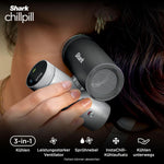 Ventilador de mano de alta velocidad 3 en 1 Shark ChillPill, sistema de nebulización e InstaChill, con 3 accesorios de refrigeración, diseño apto para viajes, gris claro FA022EULV