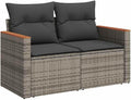 Sofá de jardín vidaXL de 2 plazas con cojines, sofá con compartimento de almacenaje bajo el asiento, sofá de terraza con funda extraíble y lavable, juego de muebles de jardín, ratán sintético gris