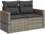 Sofá de jardín vidaXL de 2 plazas con cojines, sofá con compartimento de almacenaje bajo el asiento, sofá de terraza con funda extraíble y lavable, juego de muebles de jardín, ratán sintético gris