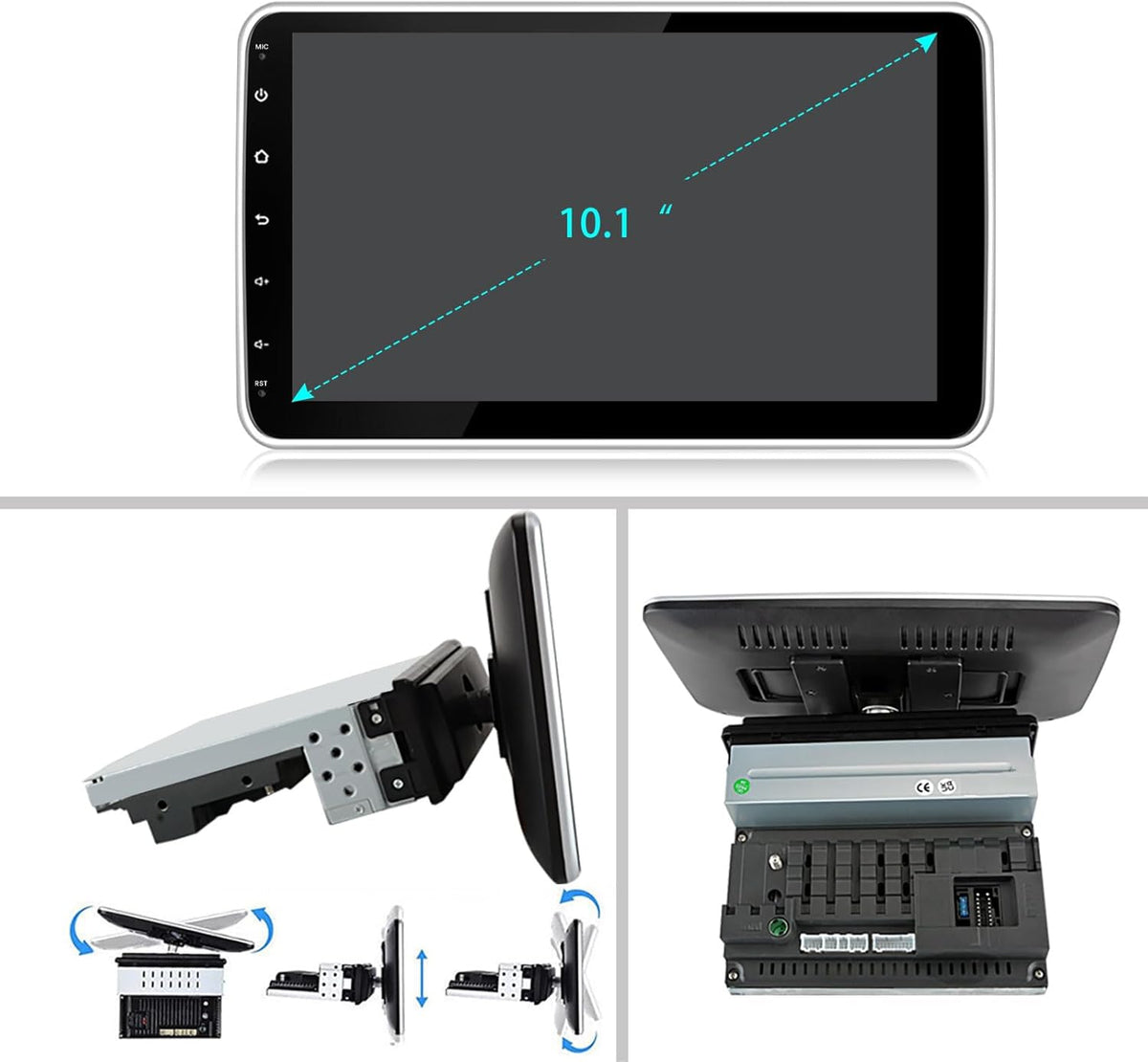 Autorradio Hexinex Android 13 Universal 1 DIN | Pantalla táctil HD de 10 pulgadas | 2 GB + 32 GB | Compatible con CarPlay y Android Auto | Cámara de visión trasera incluida | GPS, WiFi, Bluetooth, FM RDS, control al volante