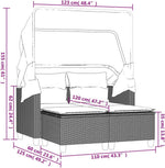 vidaXL Sofá de jardín de 2 plazas con techo y reposapiés, sofá de exterior, muebles de jardín, set de salón para patio, muebles de terraza biplaza, polirratán gris