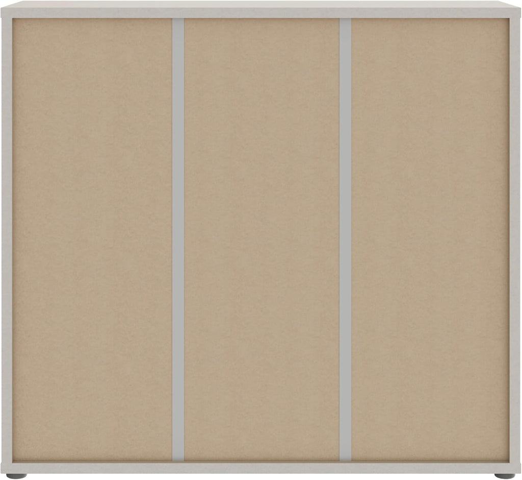 Forte Alice Springs Schuhschrank 100 110, Flurschrank mit 3 Türen und 8 Einlegeböden, Holzwerkstoff, Kaschmir Beige, 109,2 cm breit x 99,1 cm hoch x 34,9 cm tief