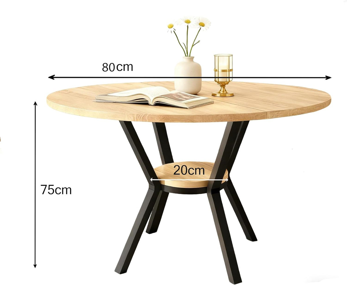 Mesa de comedor redonda TWSOUL para 2–4 personas, mesa de cocina pequeña de madera, mesa de comedor con estante, mesa para cocina, salón u oficina, diseño industrial, 80 x 75 cm