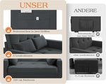 LUXOAK Schlafsofa 186 x 122 cm mit 5-stufig Verstellbarer Rückenlehne, 3-in-1 Schlafcouch mit Kissen und Seitentasche, graues Leinen-Sofa für Gästezimmer & kleine Räume