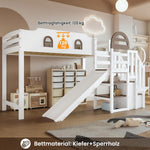 Kinderbett Etagenbett 90x200,Hausbett Hochbett mit Rutsche&Regal&Stauraum Treppe,Bettgestell mit Rausfallschutz&Lattenrost, Funktionsbett Stockbett Spielbett Jugendbett,Kiefernholz,Ohne Matratze,Weiß