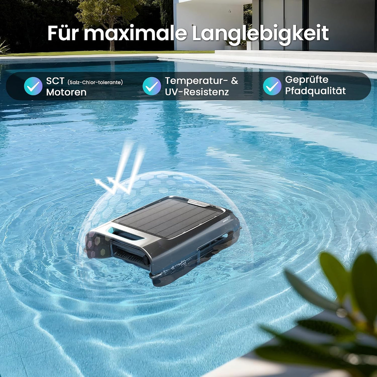 AIPER EcoSurfer S2 Solar Pool Skimmer Roboter, Poolroboter Akku mit App-Steuerung, 24/7 Oberflächenreinigung, Solar- & DC-Ladung, intelligente Hinderniserkennung, 150 µm Filter, OTA-Updates