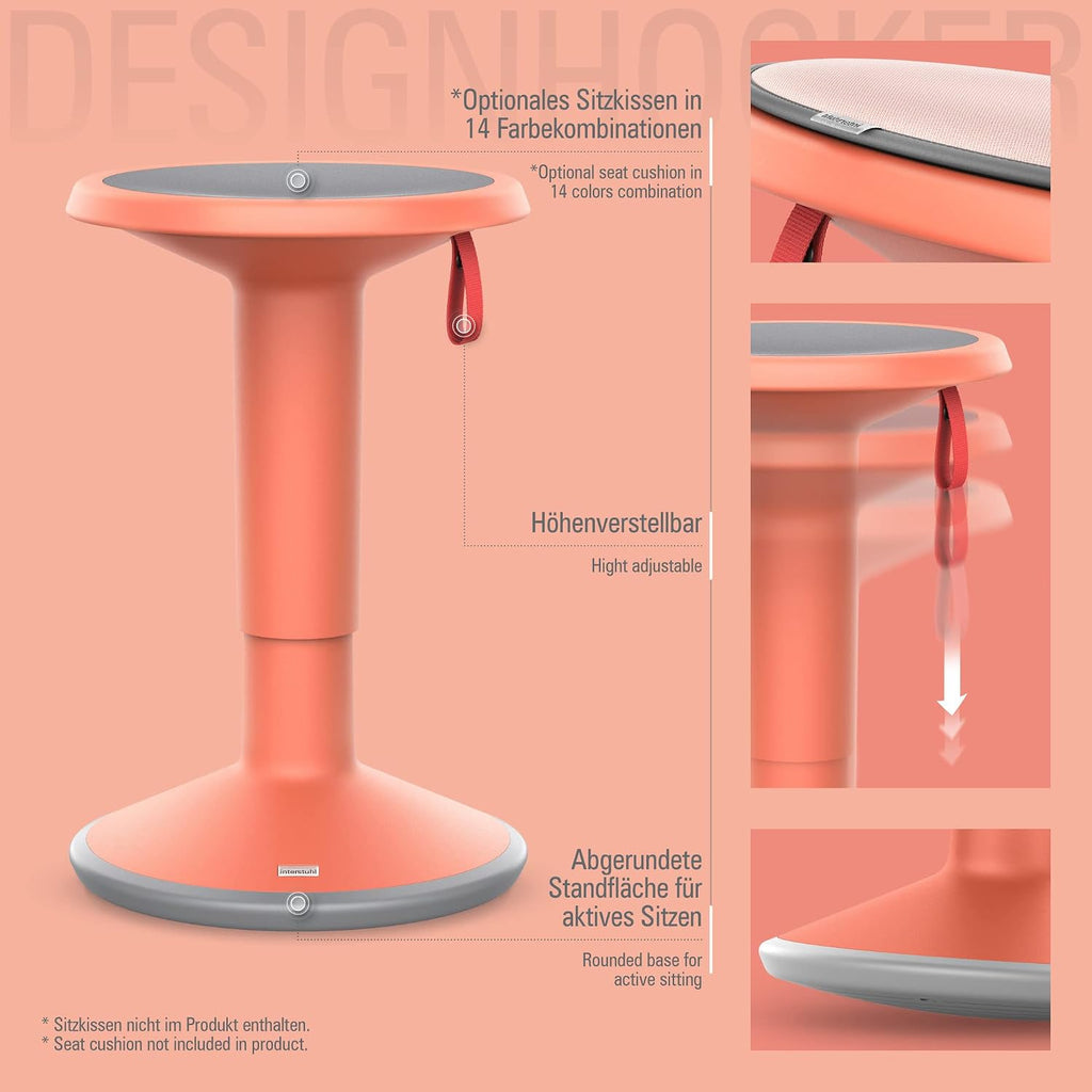 Interstuhl UPis1 - taburete ergonómico con efecto oscilante - altura regulable - taburete con base antideslizante y protección antivuelco - taburete de oficina (naranja salmón, taburete de diseño UP)
