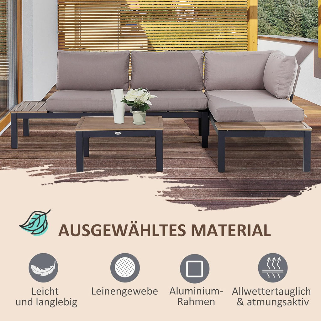 Outsunny 3-teiliges Gartenmöbel-Set mit Beistelltisch, Sofa mit Kissen, Outdoor, Aluminium, 164 x 74 x 69 cm