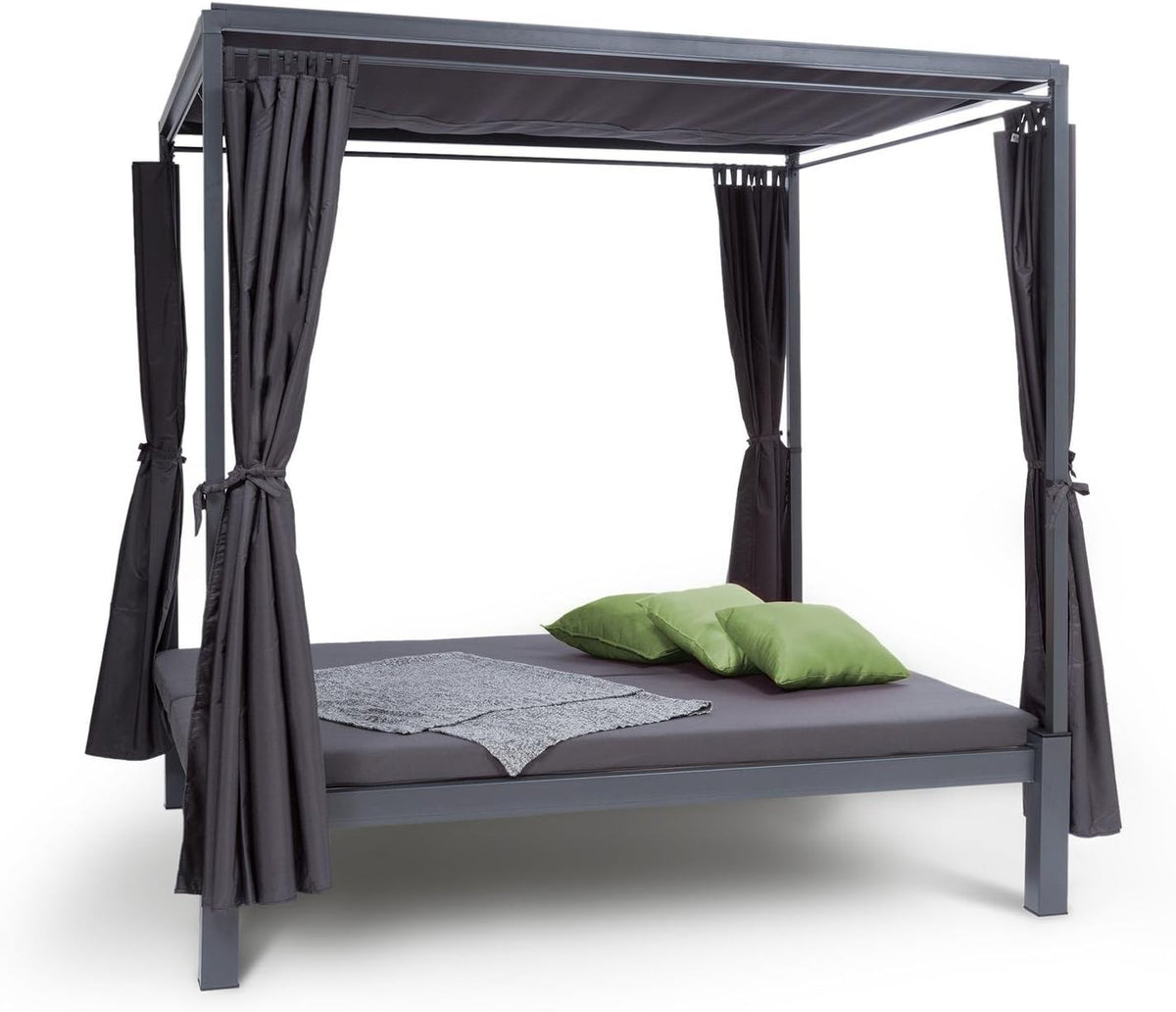 blumfeldt Senator Lounge - Tumbona de jardín doble con toldo, cenador tipo lounge, 188 x 208 x 205 cm, acolchado cómodo, cortinas de privacidad, resistente al agua, estructura de acero, máx. 350 kg, gris