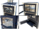 Estufa de leña con horno y placa de cocción ABC Concept 2 Air Mini, conexión múltiple, estufa de leña de 10 kW, chimenea, estufa, estufa de taller, estufa sueca, estufa de cabaña, estufa de calefacción, estufa de leña