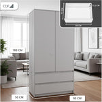 Armario ropero CDF blanco, 90 cm de ancho, para dormitorio infantil o dormitorio, 2 cajones, 2 puertas, armario de dos puertas, estilo moderno, incluye todo lo necesario para el montaje, armario para ropa y juguetes.