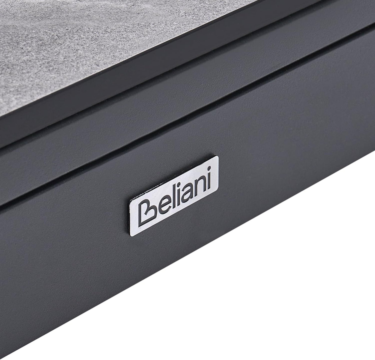 Mesa de jardín Beliani HPL efecto piedra gris rectangular 160/220x90 cm extensible con estructura de metal negra Binasco
