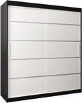 MEBLE KRYSPOL Armario con puertas correderas Verona 1 de 180 cm, armario con barra para colgar ropa y estante, armario para dormitorio o sala de estar, puertas correderas, diseño moderno (cajones: 0, negro + blanco)