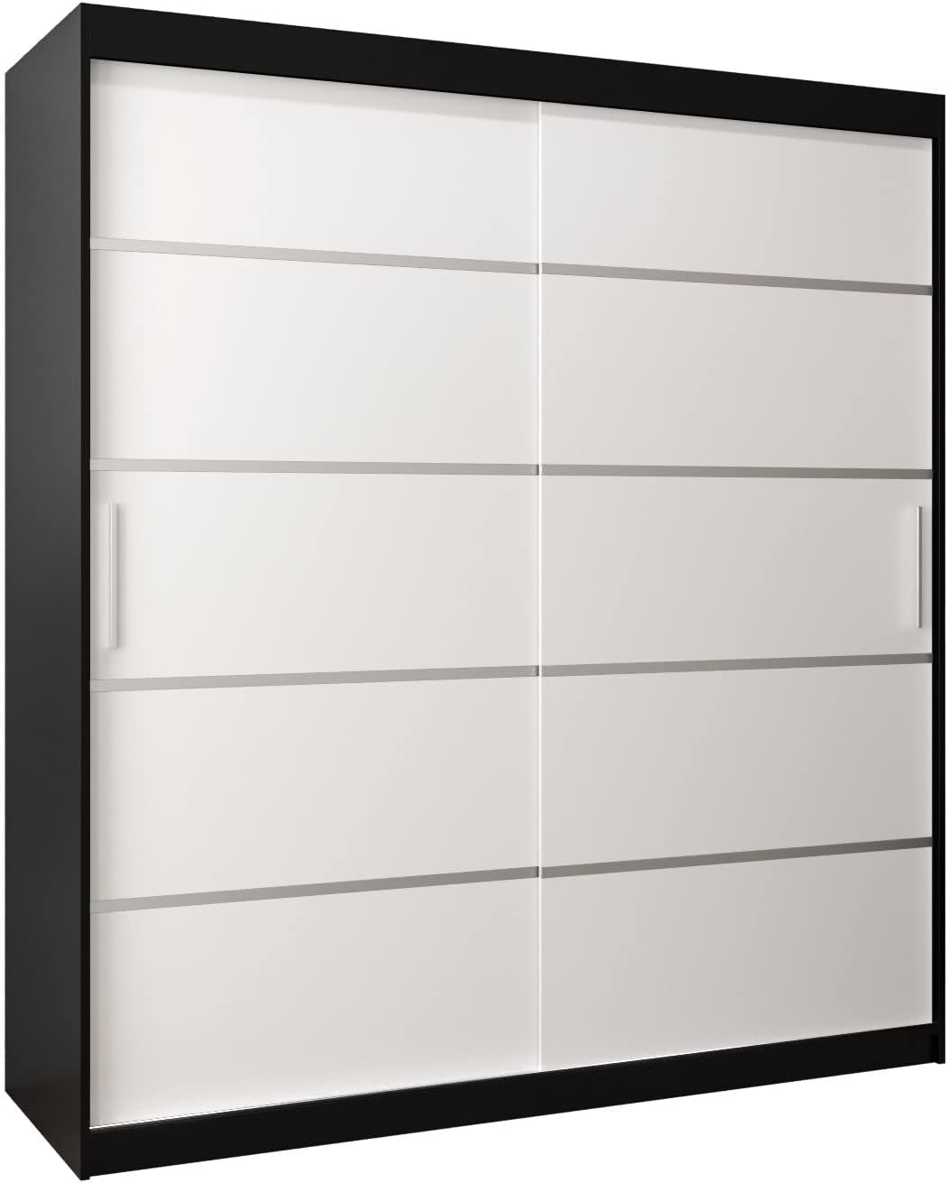 MEBLE KRYSPOL Armario con puertas correderas Verona 1 de 180 cm, armario con barra para colgar ropa y estante, armario para dormitorio o sala de estar, puertas correderas, diseño moderno (cajones: 0, negro + blanco)