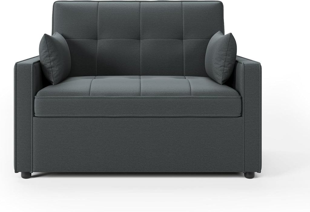 LUXOAK Schlafsofa 186 x 122 cm mit 5-stufig Verstellbarer Rückenlehne, 3-in-1 Schlafcouch mit Kissen und Seitentasche, graues Leinen-Sofa für Gästezimmer & kleine Räume
