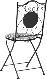 Set de balcón Beliani de 3 piezas de hierro, mesa de mosaico blanco/negro con 2 sillas plegables Comiso