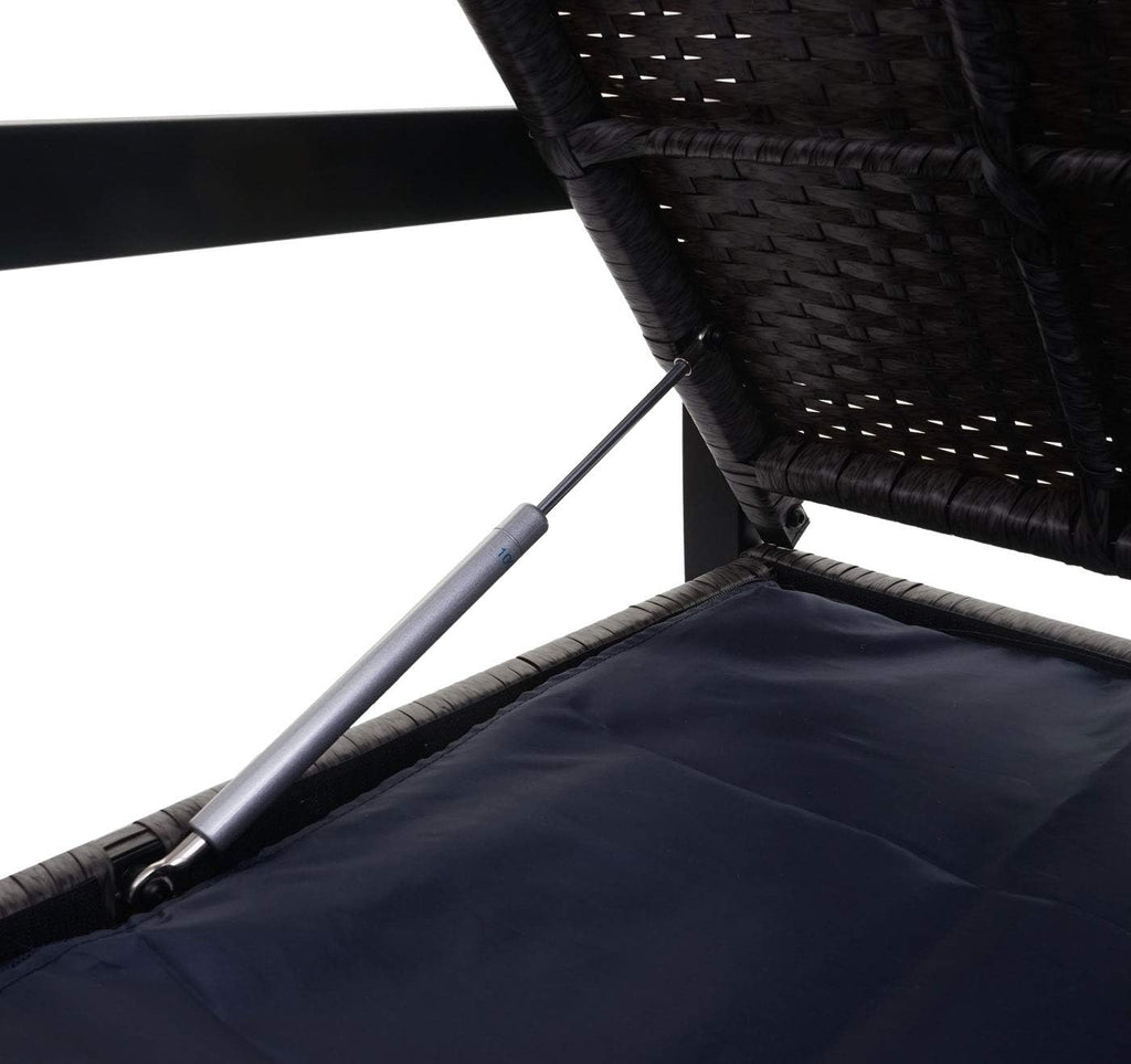 Banco de jardín Mendler Poly-Rattan 2 plazas HWC-F39AM, banco arcón, compartimento de almacenamiento con cojín - gris, cojines negros