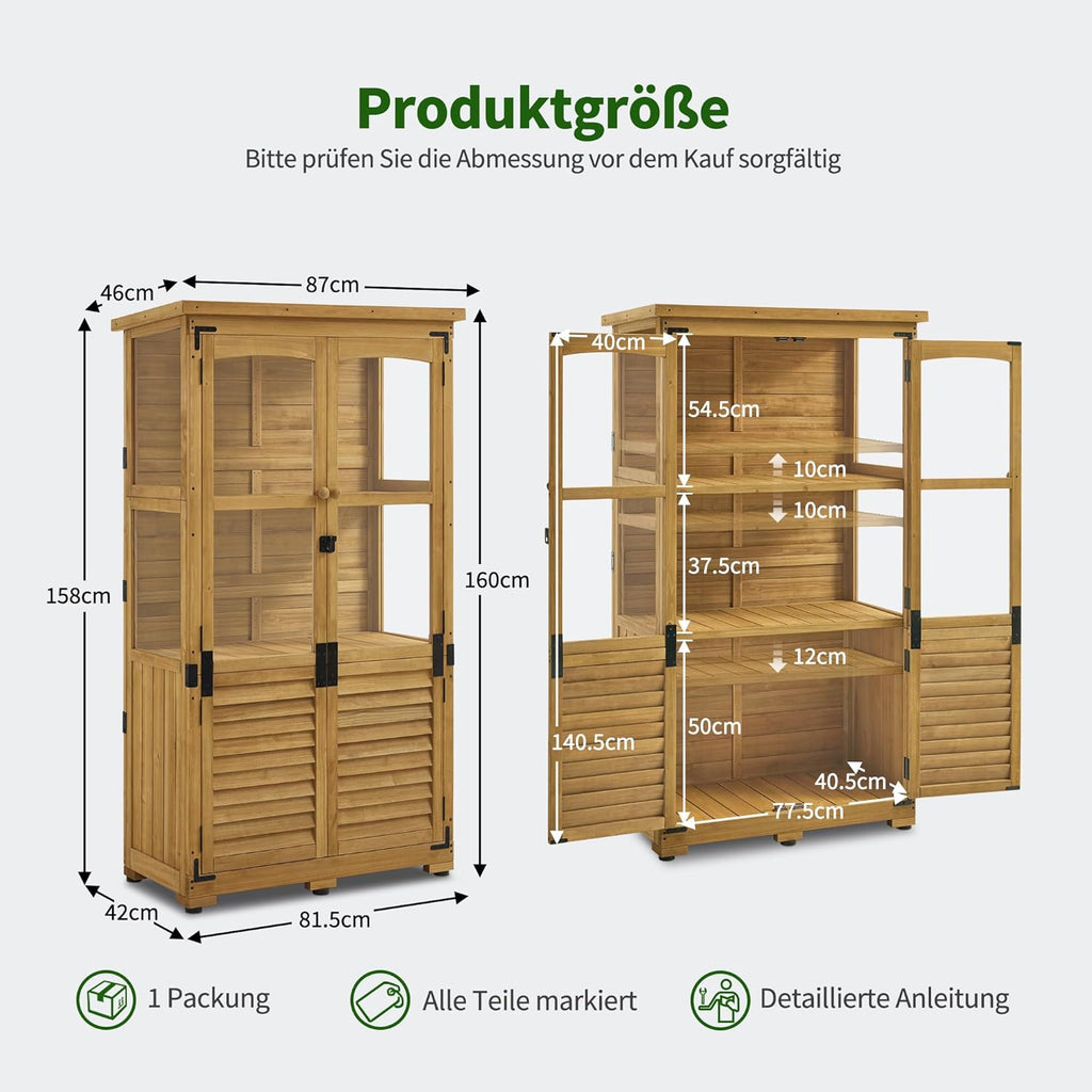 MCombo Armario de jardín de madera 0120, caseta de herramientas resistente a la intemperie pequeña, cobertizo de jardín para exterior, terraza, balcón, 87×46×160 cm, (natural)