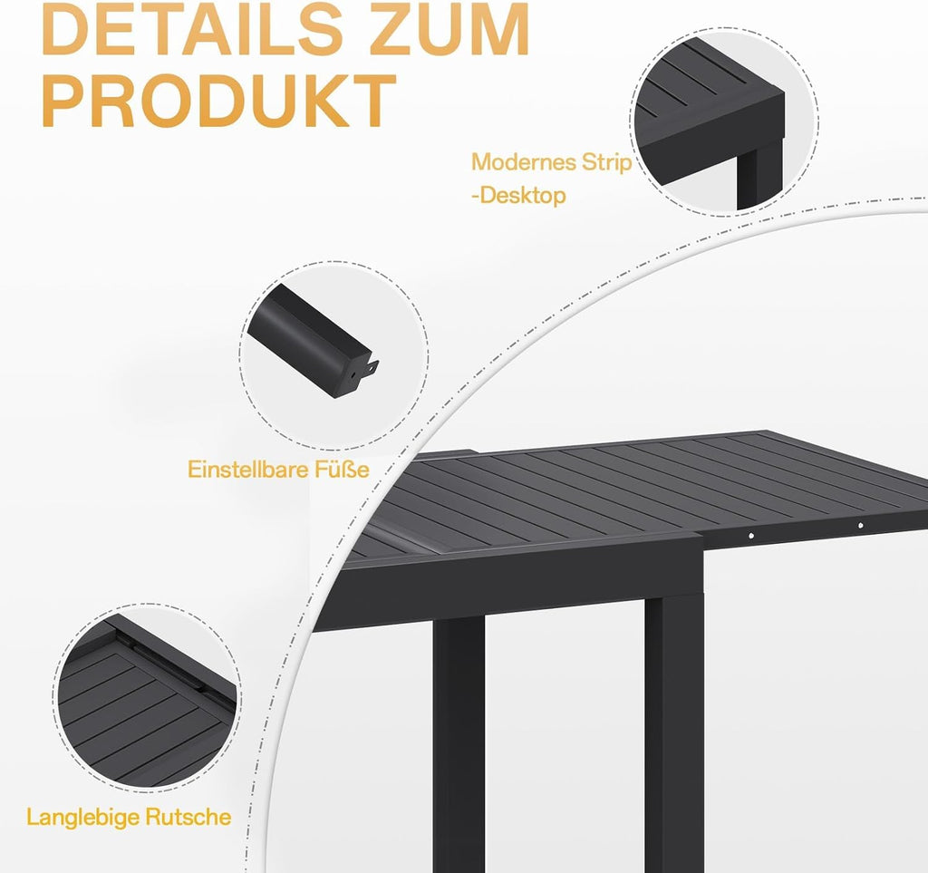 Devoko Gartenmöbel Set 6 Personen,6+1 Aluminium Tisch und Stühle Set Balkonmöbel, 6 Stapelbare Gartenstühle und 1 130/260 cm Dehnbarer Gartentisch,Terassen möbelsets außen Lounge, Dunkelgrau
