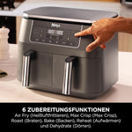 Freidora de aire digital de doble zona Ninja, 2 cajones, 6 en 1, freidora de aire sin aceite, 7,6 L, freír con aire, Max Crisp, asar, hornear, recalentar, cestas aptas para lavavajillas, gris metálico DZ300EU