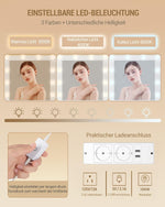 Hzuaneri Schminktisch mit 10 LED-Beleuchtung, Hocker, Frisiertisch mit Große Spiegel, Schminktische mit Stecker, Und Haartrocknerhalter, Und Mehreren Schubladen, Weiß DT42903XEU