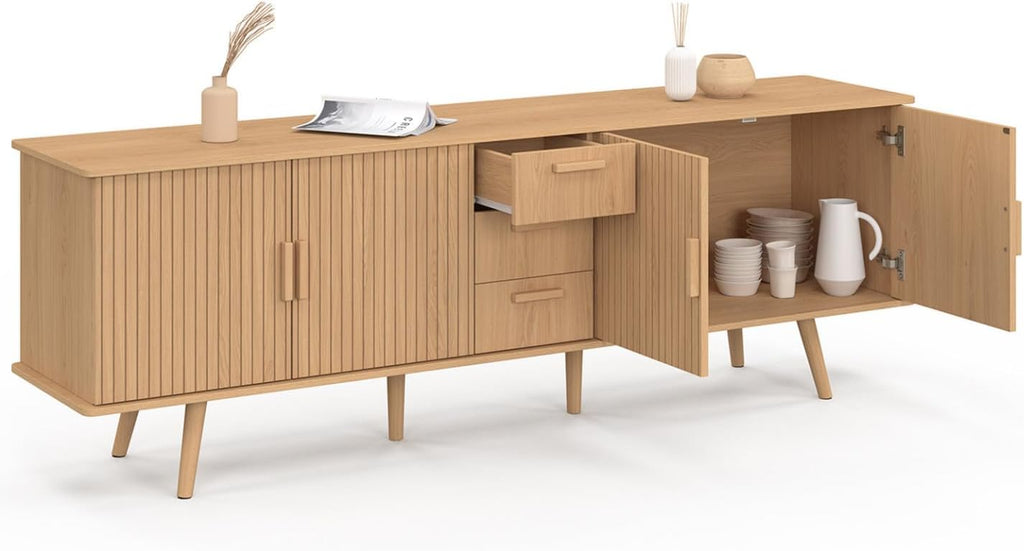 IDMarket - Aparador Juliette XXL de 180 cm, 4 puertas efecto listones y 3 cajones