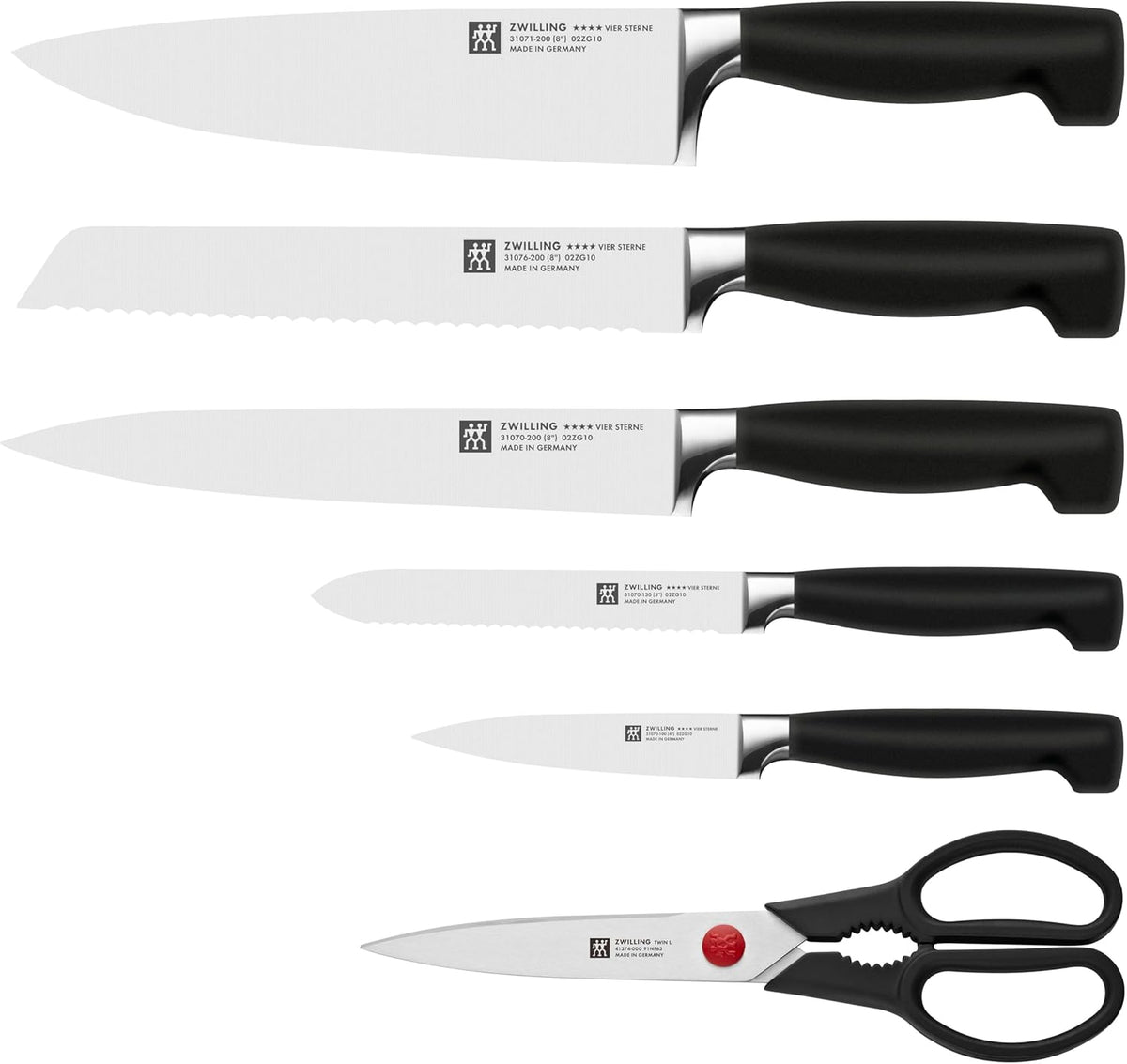 ZWILLING Vier Sterne Selbstschärfender Messerblock, Made in Germany | 7-teilig, Rostfreier Spezialstahl, Braun