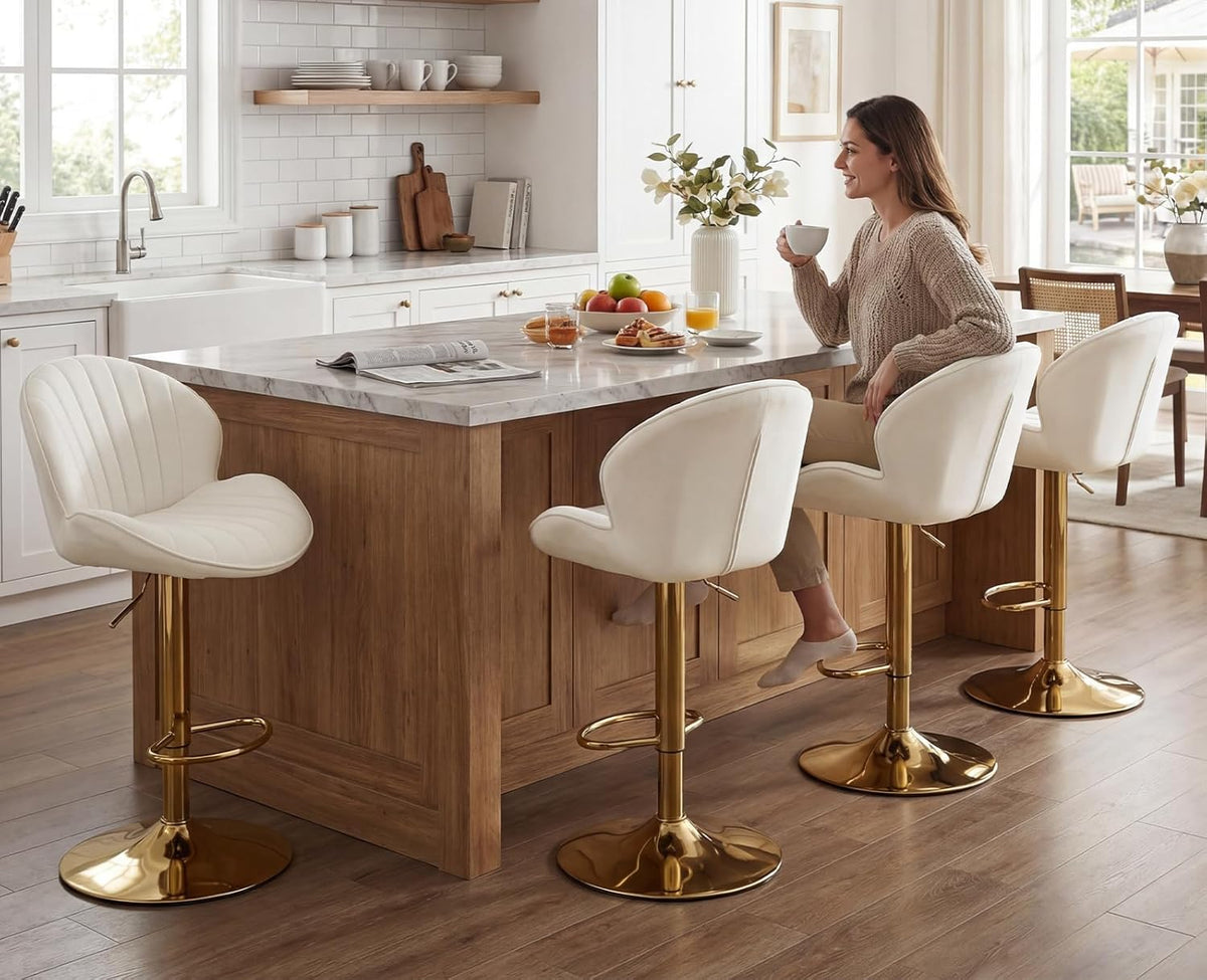 chairus 2er Set Barhocker Drehbar, Samt Barstuhl Höhenverstellbar, Moderne Barhocker für Küche Thekenhocker mit Fußstütze, Beige