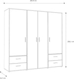 Armario FORTE Jupiter 200 210, armario ropero, armario de puertas batientes, 4 puertas, con 4 cajones y estantes, negro con decoración de madera: roble Catania, 206 cm de ancho x 53 cm de profundidad x 200 cm de alto
