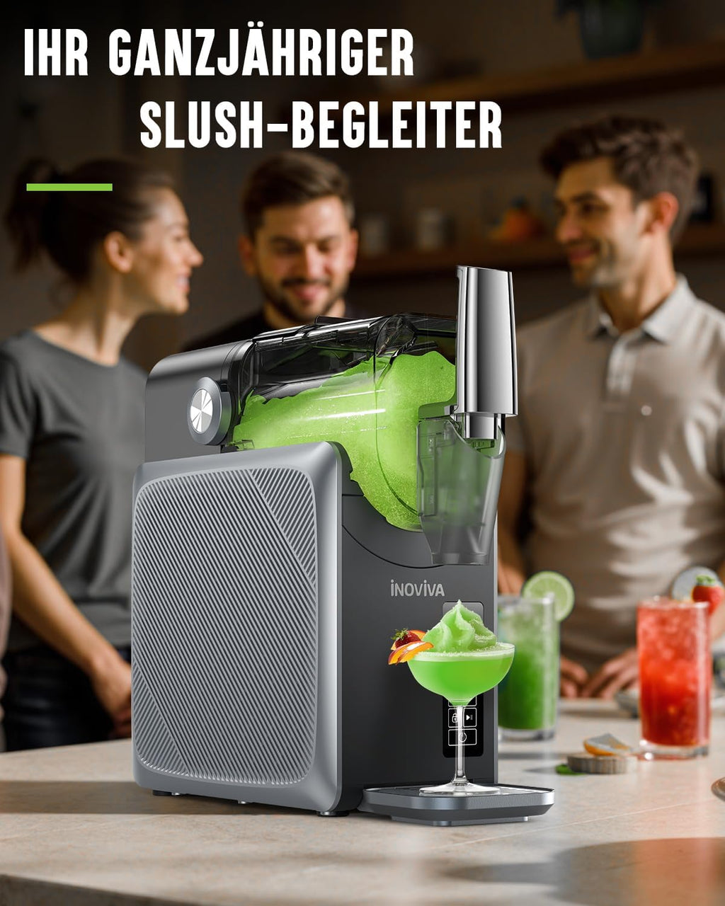Máquina de granizados INOVIVA, no requiere hielo, máquina de granizados de 2L para el hogar con autolimpieza, 5 programas preestablecidos, granizados congelados, margaritas, frappés, batidos (versión S1.2)