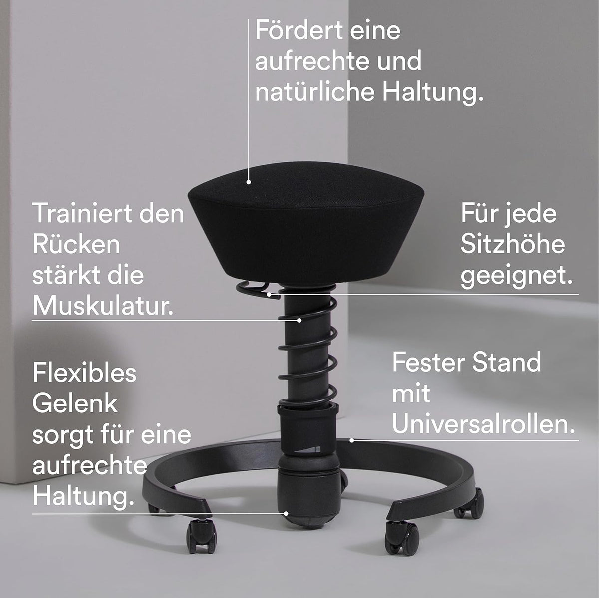 aeris Swopper – Taburete ergonómico – Taburete de oficina ajustable en altura – Taburete versátil para una espalda sana – Silla de oficina sin ruedas, muelle estándar