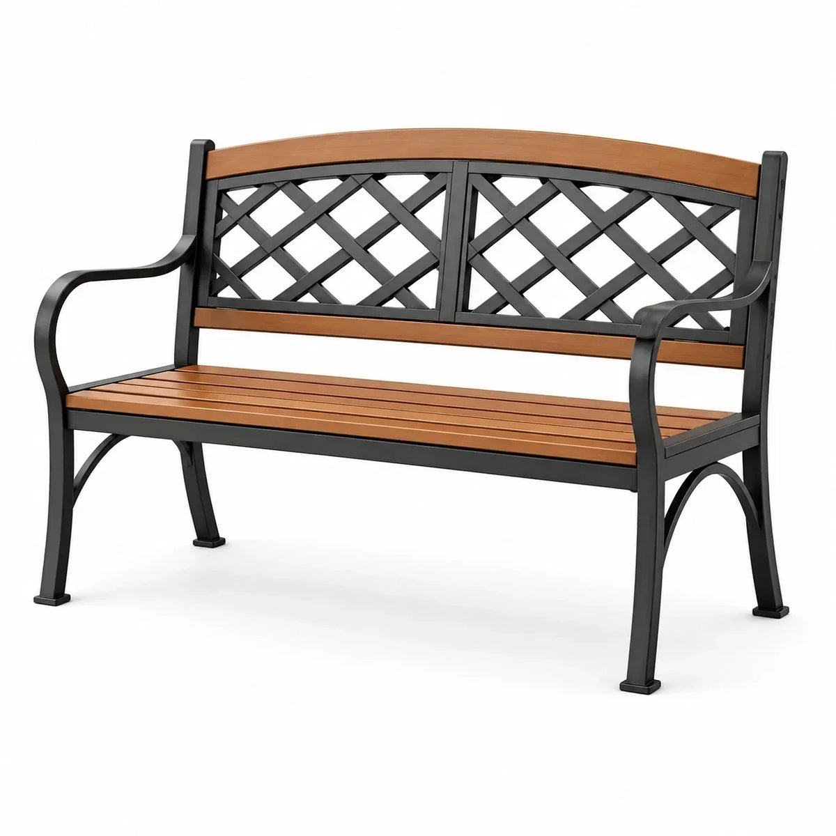 Banco de jardín con estructura de metal y madera de acacia, 125 cm, negro/marrón