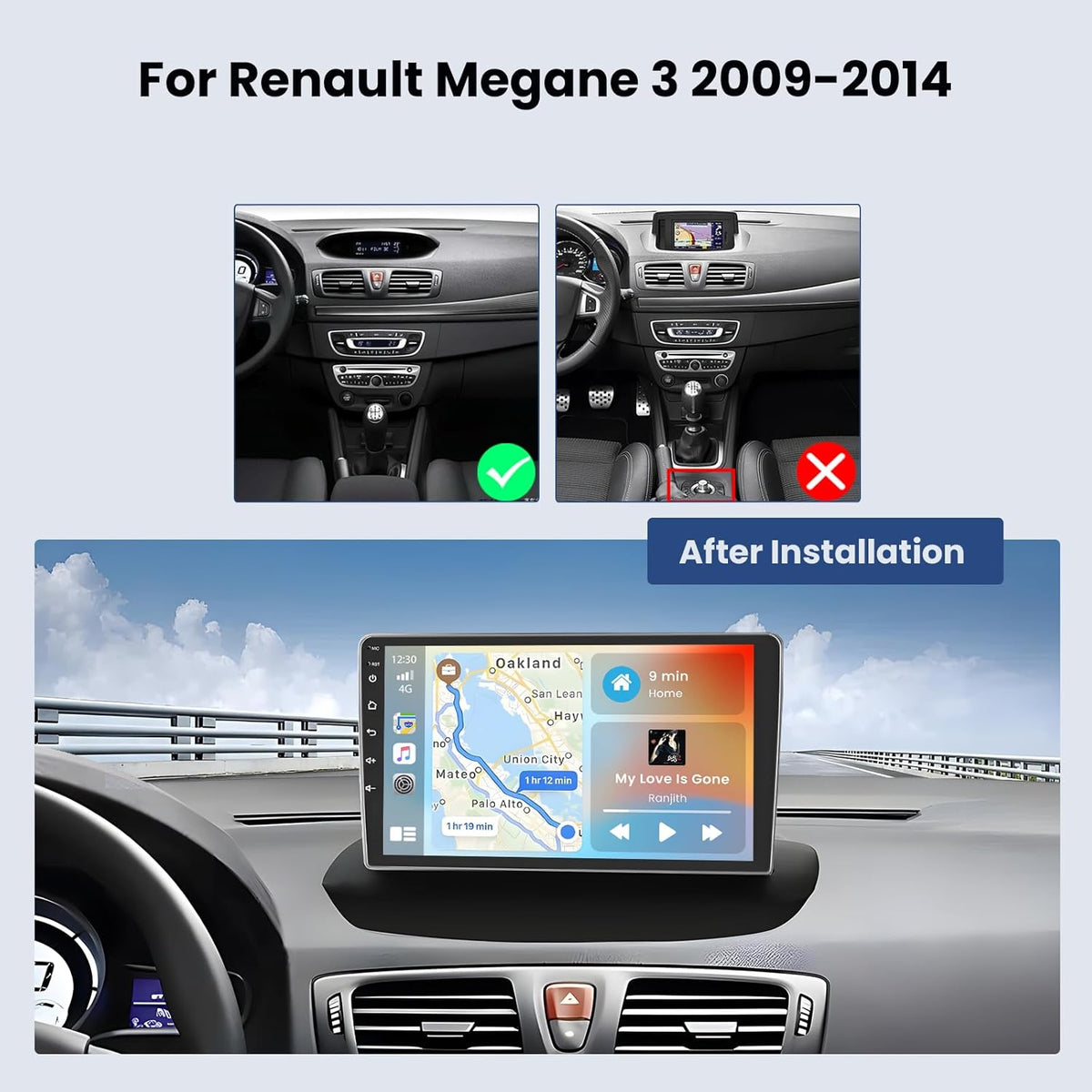 Autorradio Android 15 de 2+64GB para Renault Megane 3 2009-2014, Radio con pantalla táctil de 9 pulgadas, Carplay y Android Auto inalámbricos, Hikity, Bluetooth, Estéreo, WiFi, RDS, USB + Cámara de visión trasera