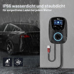 Tera EV Ladegerät Smart APP mit 32A Typ 2 22kW oder 11kW Heim Ladestation 400V CE & TÜV Wallbox 7m Ladekabel mit Ladegerätehalter App-Steuerung CEE 3-Phasen Stecker für Alle EVs und PHEVs W01 Schwarz