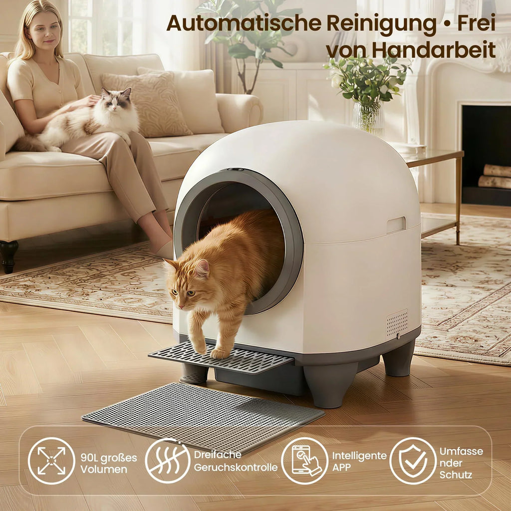 Arenero automático para gatos Devoko de 90L, autolimpiable, para familias con varios gatos, control por aplicación, seguridad múltiple, sistema desodorante