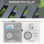 PHI VILLA Schwarze Gartenbank mit Rückenlehne aus Gusseisen und stabilem Stahlrahmen 2-3 Sitzer Bank Outdoor für Veranda, Park, Balkon und Garten