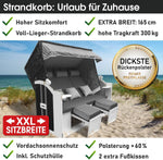 BRAST® Cesta de playa Usedom XXL de 3 plazas para 2-3 personas | 165 cm de ancho | 5 diseños | incluye funda impermeable | respaldo ajustable, cojines para los pies | antracita/gris - a rayas