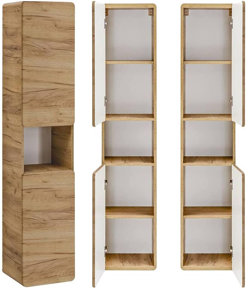 Lomadox Badezimmermöbel Set mit 81 cm Waschtisch & LED-Spiegelschrank, Wotan Eiche Nb. Dekor, B/H/T ca. 180/200/46 cm