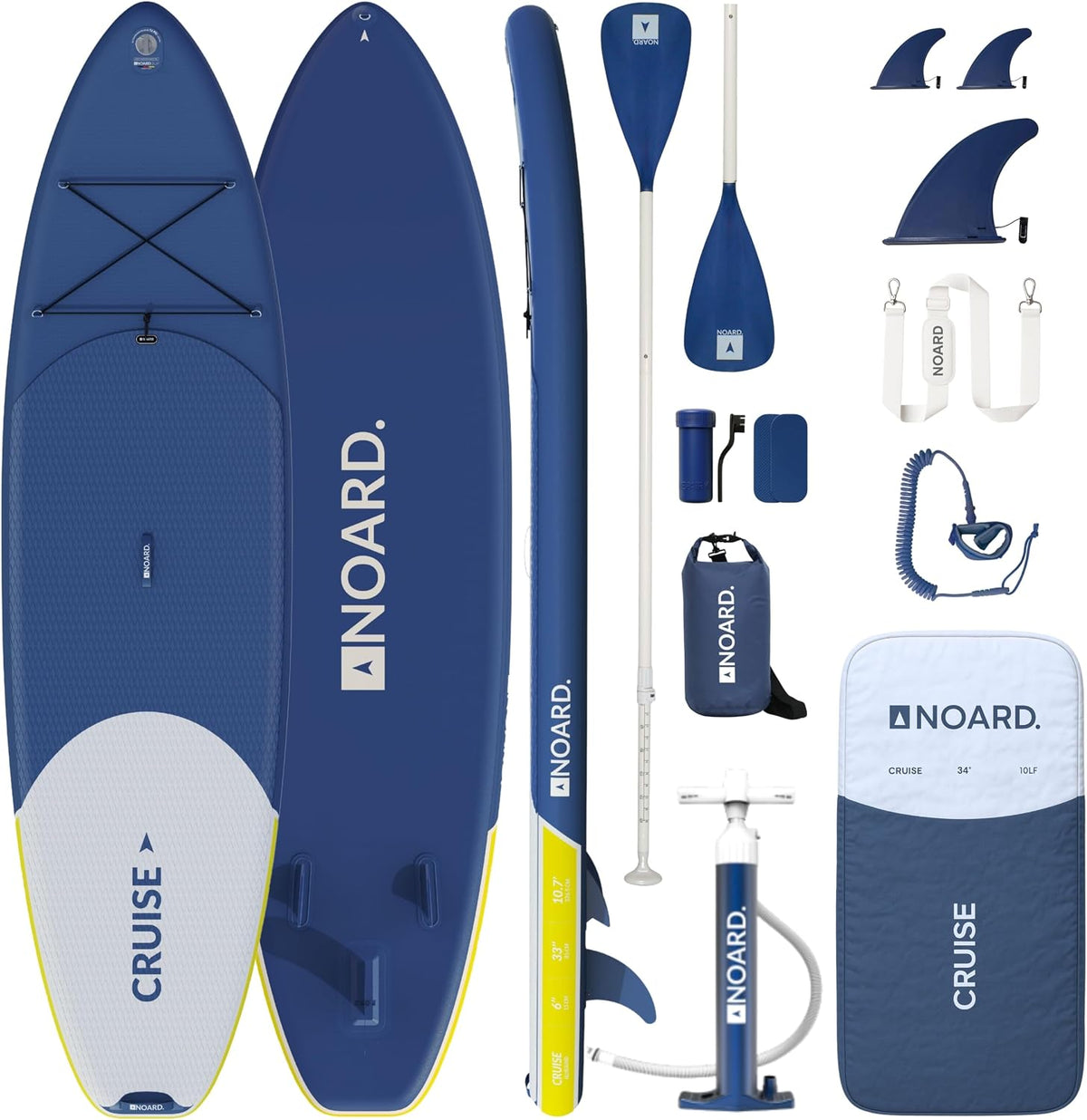 NOARD SUP Board aufblasbar Double-Layer-Dropstitch 326 cm bis 140 kg | Komplett-Set inklusive Paddel, Doppelhub-Pumpe, Rucksack, Leash und Drybag