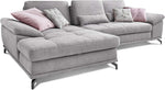 Cavadore L-Form-Sofa Castiel mit Federkern / Große Eckcouch mit Sitztiefenverstellung und XL-Longchair / 312 x 89 x 173 / Webstoff, Hellgrau