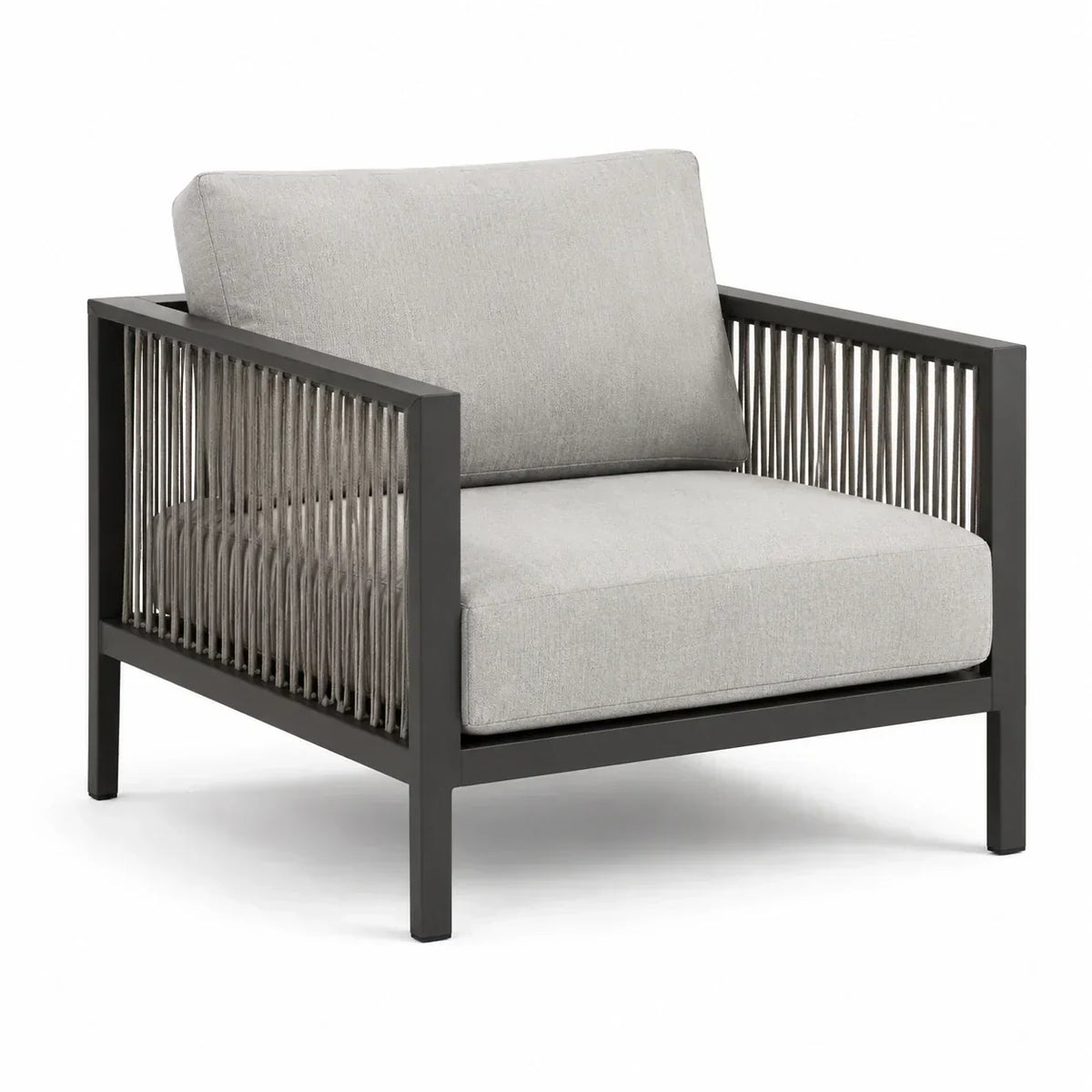 Sillón de jardín de aluminio con cuerda trenzada gris