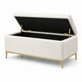 Banco de almacenamiento de terciopelo beige con estructura de metal 120 cm