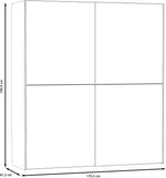 Armario Forte KAIKAIS 170, moderno armario de puertas correderas, 2 puertas, espejo, dormitorio, aglomerado de madera, blanco alto brillo, 170,3 cm de ancho x 190,5 cm de alto x 61,2 cm de profundidad