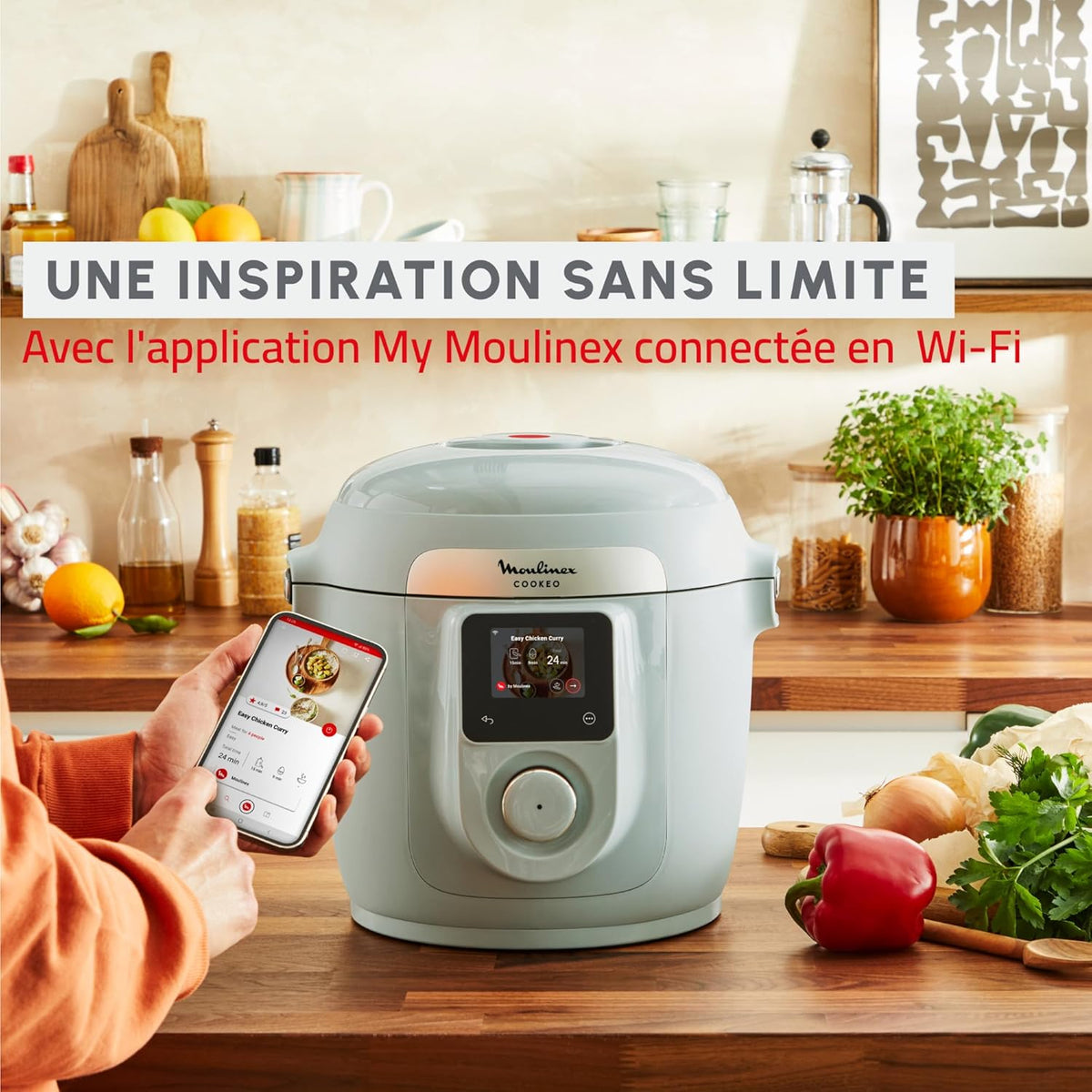 Moulinex Cookeo Wifi 10 en 1, multicocina inteligente de alta presión, 10 modos de cocción, rápida, sin supervisión, guía de cocción paso a paso, 6 L, CE96G310