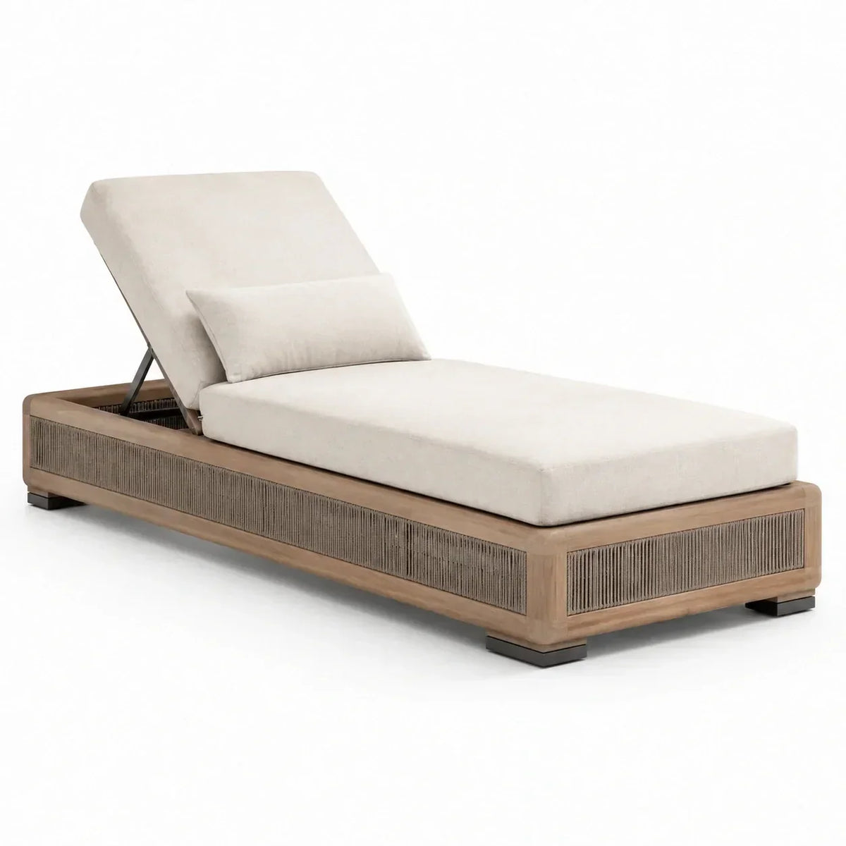 Tumbona de jardín ajustable de madera de teca con cojín de poliéster, beige