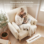 HOMCOM Sillón lounge con asiento de 83 cm, reposabrazos, sillón tapizado con cojín, aspecto de terciopelo, acolchado grueso, sillón relax con patas de madera para salón, dormitorio, crema