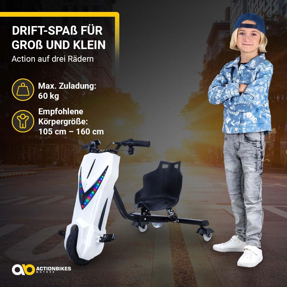 Actionbikes Motors Patinete Eléctrico Infantil para Derrapes | Motor de 𝟐𝟓𝟎 W - Carrito de Derrape 360° - 3 Niveles de Velocidad - Iluminación LED - Asiento Ajustable - Bluetooth - Kart de Derrape - Coche de Derrape (Space Purple)