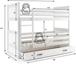 Interbeds Litera 200x90 cm Cama alta con cajón Cama litera Cama de madera de pino Cama infantil Cama juvenil con somier y protección anticaídas (blanco, 200x90)